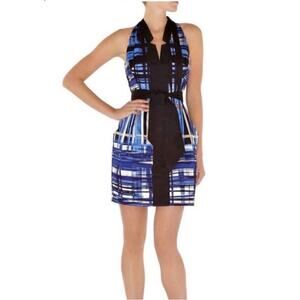 Karen Millen Blue Black Halter Dress Size 6 US